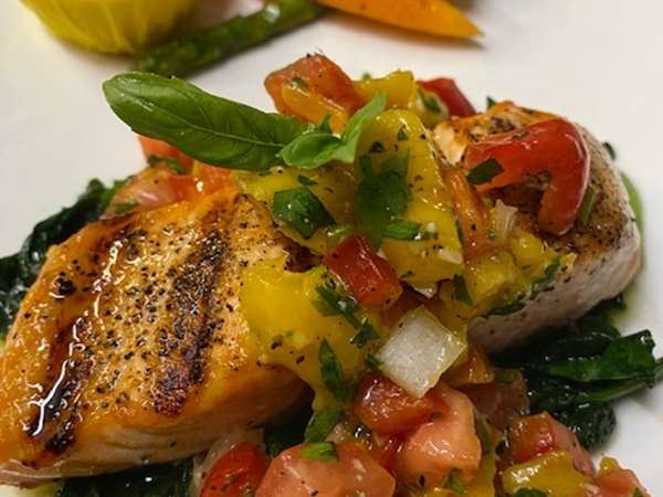Grilled salmon with a fresh salsa on top